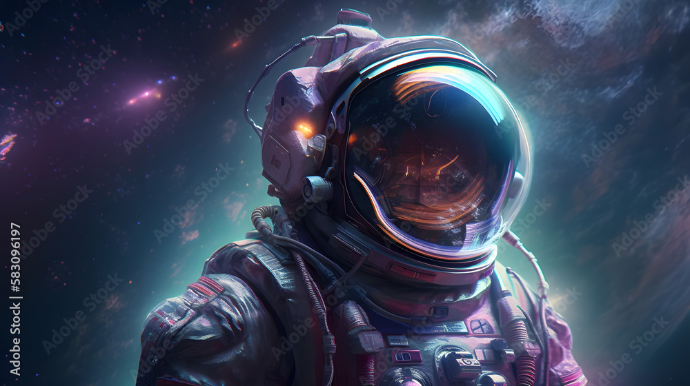 astronaut in space with planets around, generative ai