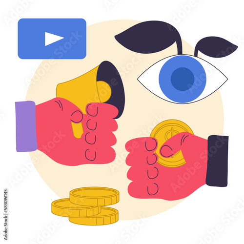 Passive income in the internet. Character making money on traffic