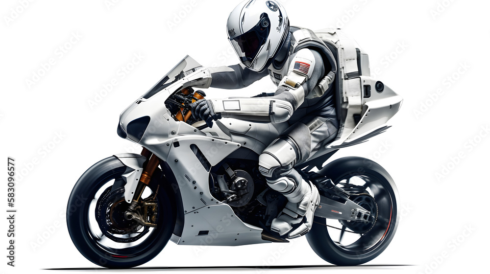 astronaut riding a motorcycle, isolated, white background, generative ai astronaut riding a motorcycle, isolated, white background, generative ai