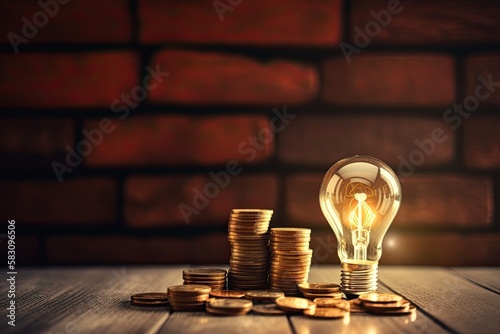 Light bulb with stack of coins. concepts of money-saving, finance, and investment. Generative AI