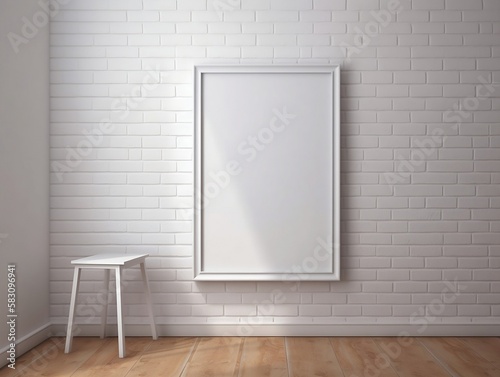 A white picture frame hanging on a wall, with a blank space where the artwork would be displayed
