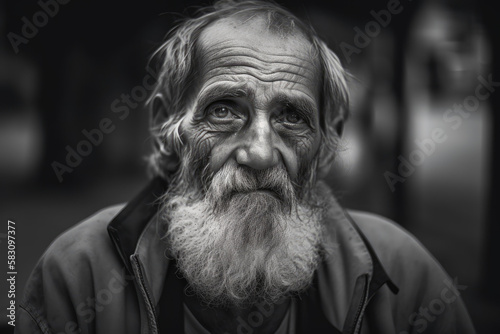 Portrait of homeless man in street