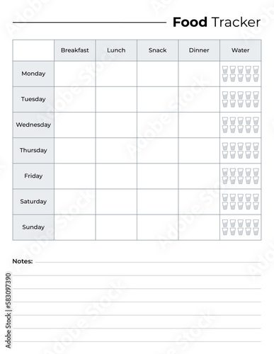 Food tracker logbook template, weekly meals tracker