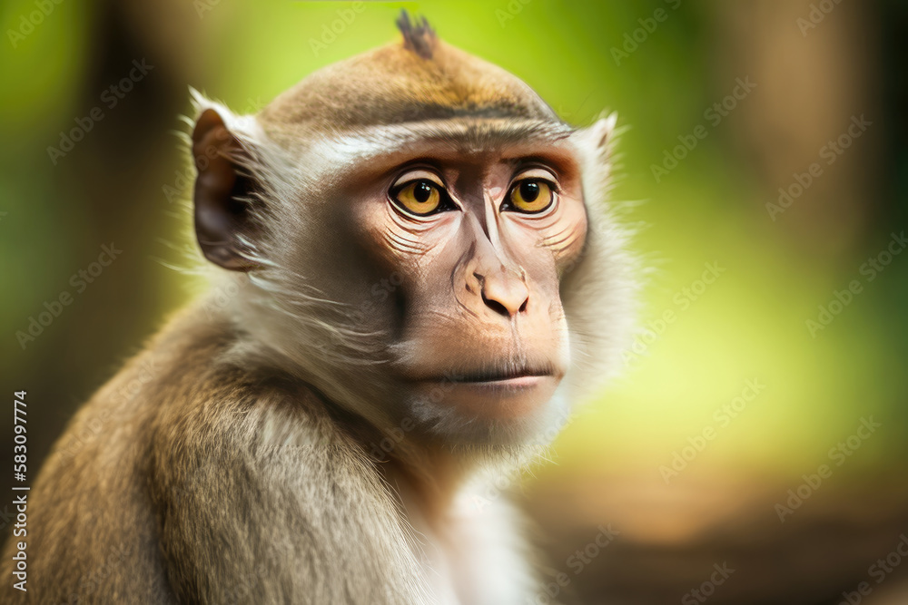 Portrait of a macaque monkey with a blurred background. Generative AI Portrait of a macaque monkey with a blurred background. Generative AI