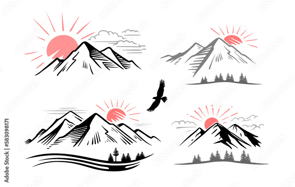 Fototapeta premium Mountain landscape set. Nature design outdoor