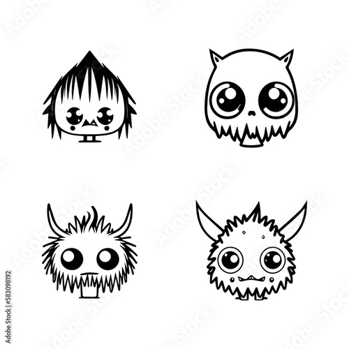 Fototapeta Naklejka Na Ścianę i Meble -  cute anime monster collection set hand drawn line art illustration