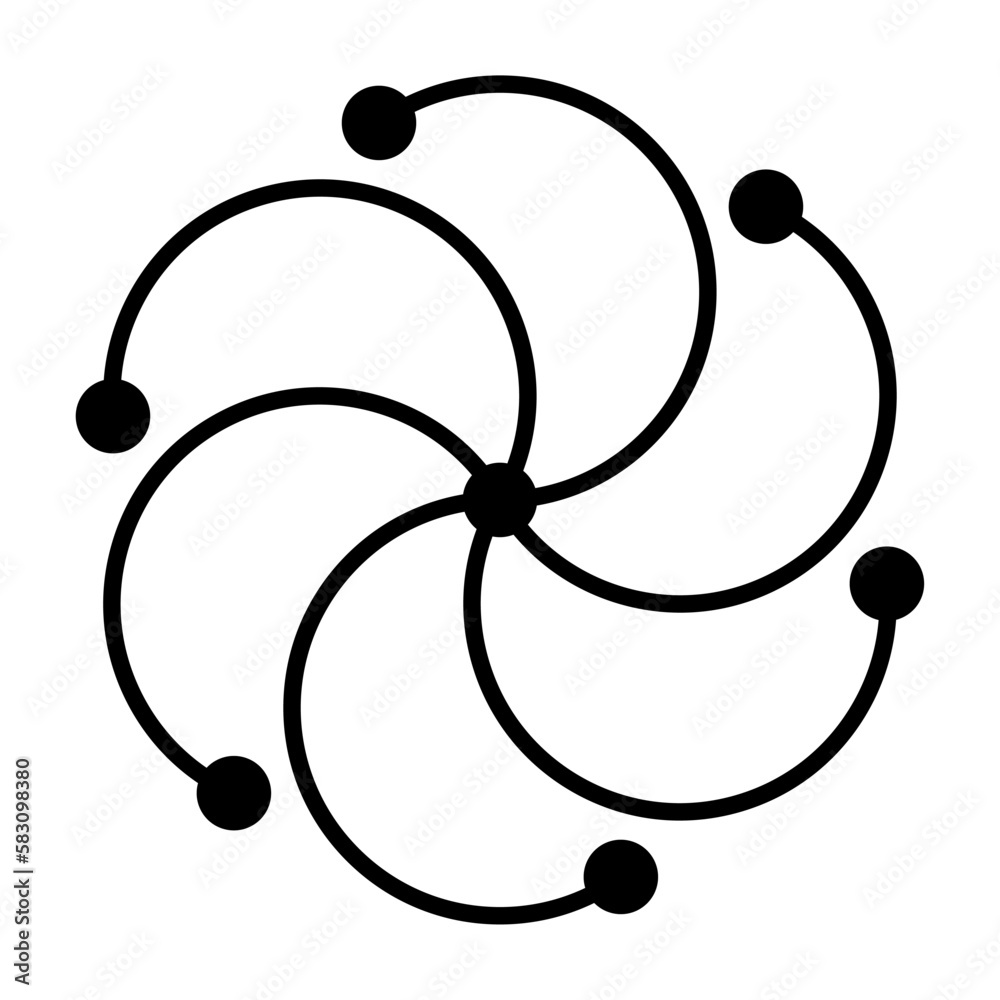 Sun symbol, made of six arches and seven dots. Six semicircles