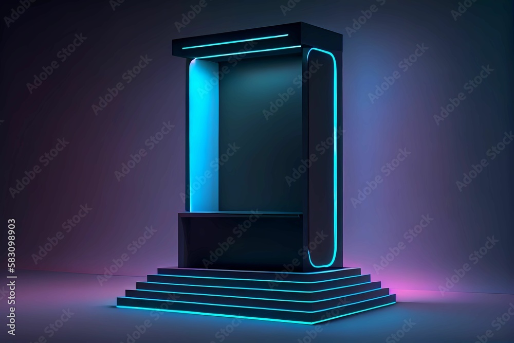Empty neon product display podium. Generative AI Empty neon product display podium. Generative AI