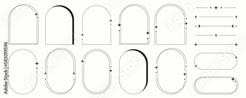 Modern minimalist line frames in trendy retro style. Y2k aesthetic design.