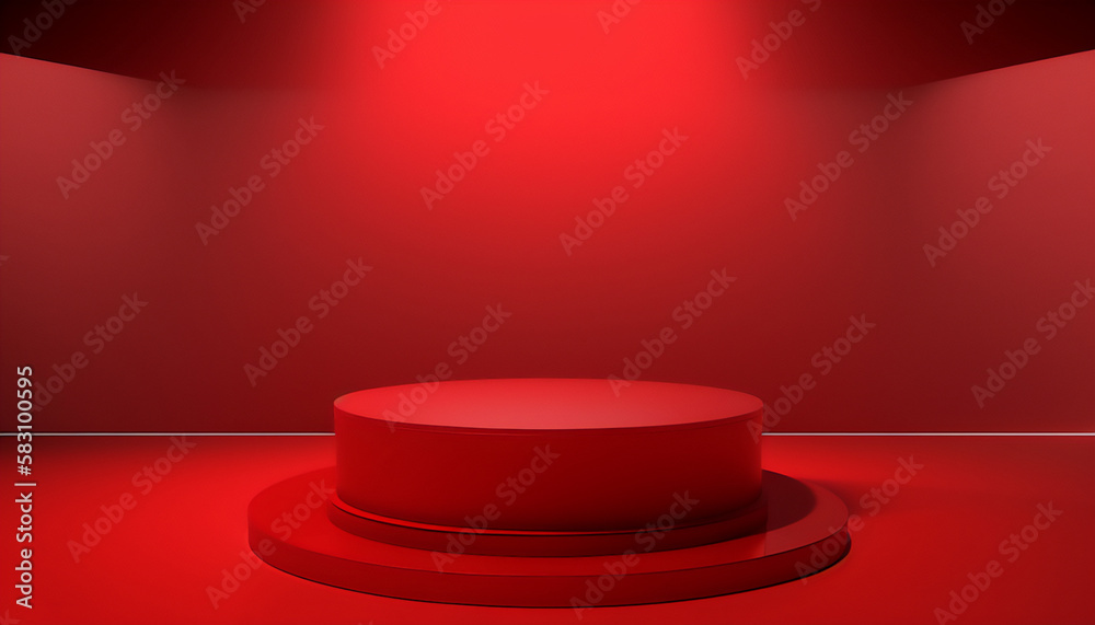 Fototapeta premium Add some drama to your product display with a bold red pedestal
