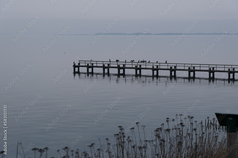 Assens to Thoroe Thoroehuse panorama on a quiet foggy day in Denmark Assens to Thoroe Thoroehuse panorama on a quiet foggy day in Denmark