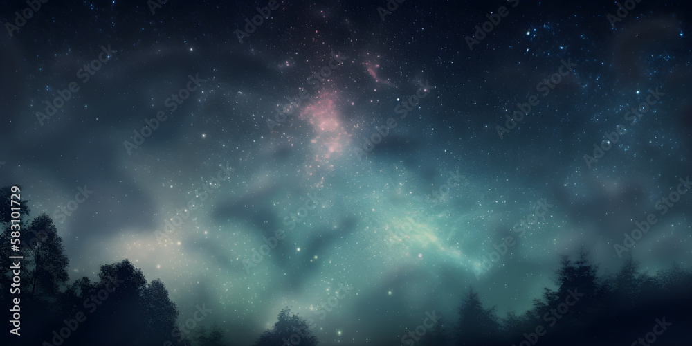 Space background with nebula and shining stars. Magic color galaxy. Infinite universe and starry night. Created with Generative AI.