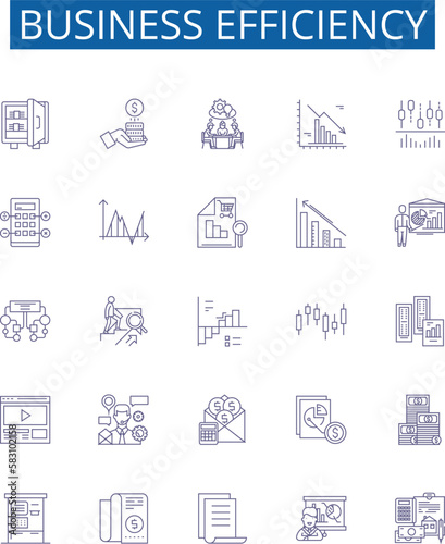 Business efficiency line icons signs set. Design collection of Profitability, Productivity, Automation, Streamlining, Optimisation, Processes, Integration, Analysis outline concept vector