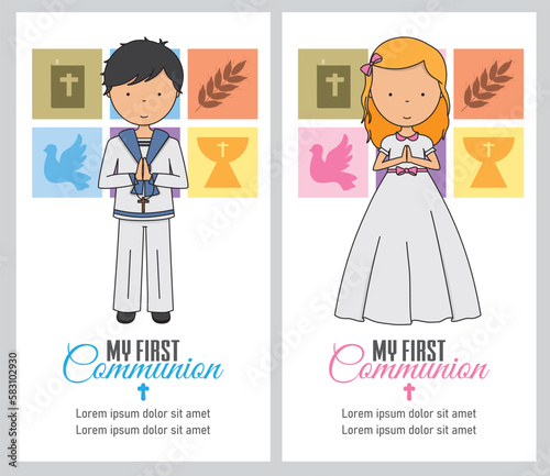 set of two communion cards for a girl and a boy