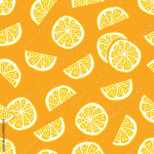 Citrus pattern. Baby print. Summer fruit. Orange and lemon slices. Vector background. Perfect for prining on the fabric, design package and cover