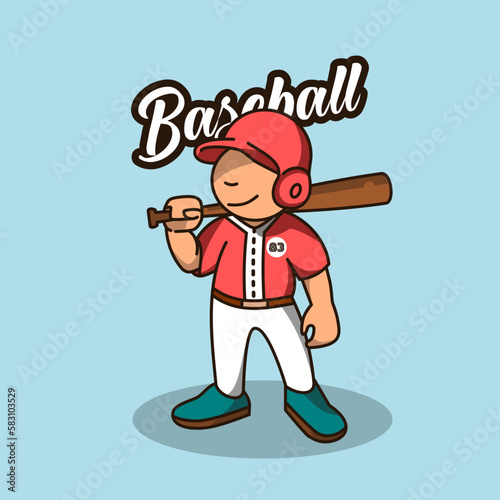 Cute Baseball player holding a baseball bat vector illustration.