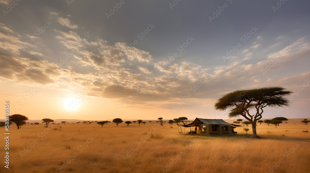Obraz premium African plains at sunset generative ai