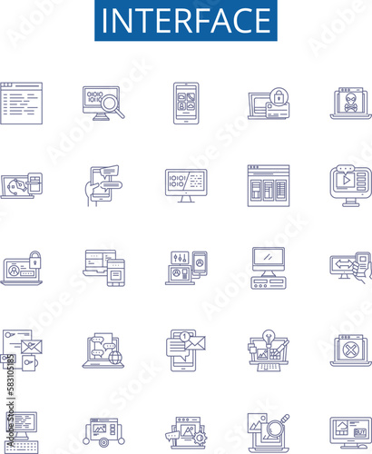Interface line icons signs set. Design collection of Interface, Graphical, User, GUI, Toolkit, Software, Network, Protocol outline concept vector illustrations photo