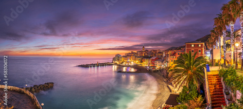 Fototapeta Naklejka Na Ścianę i Meble -  Bogliasco, Genoa, Italy Town Skyline on the Mediterranean Sea