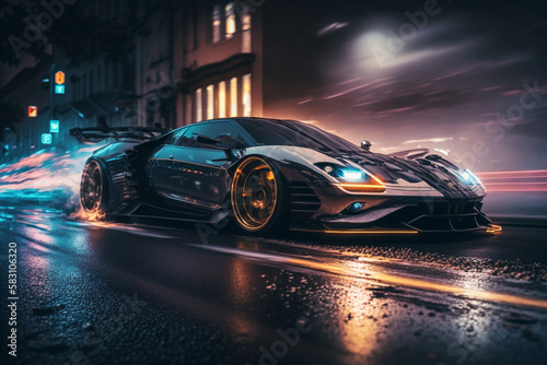 Super car racing automobile concept design. Fast luxury speed race car automotive concept. Ai generated © dragomirescu