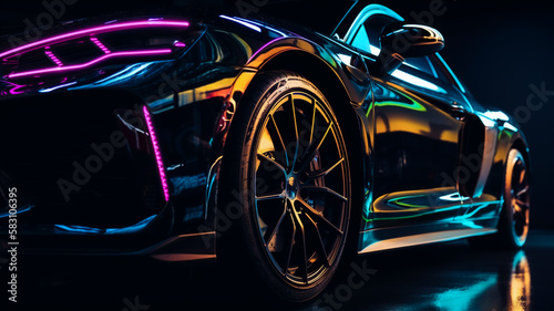 sport car wallpaper on neon background Generative AI