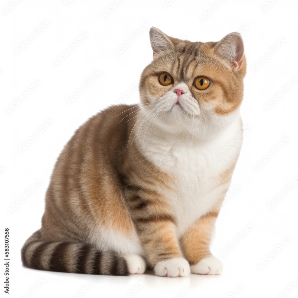Cat Exotic Shorthair Mix on White Background ,Generative AI. Cat Exotic Shorthair Mix on White Background ,Generative AI.