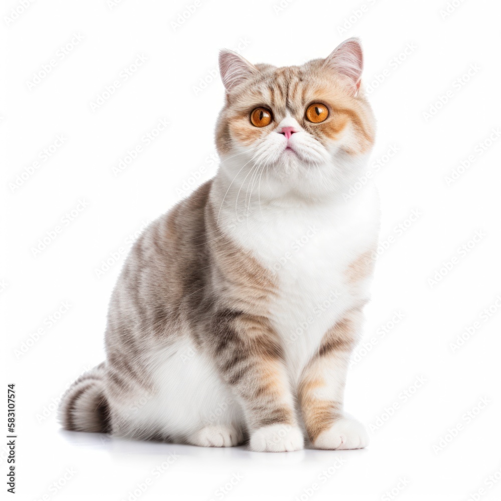Cat Exotic Shorthair Mix on White Background ,Generative AI. Cat Exotic Shorthair Mix on White Background ,Generative AI.