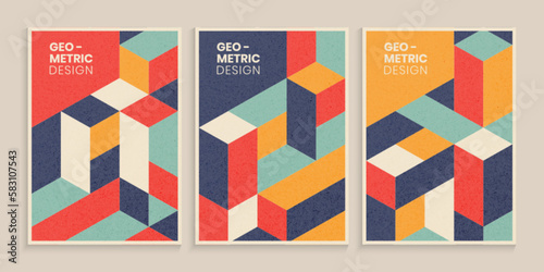 Geometric book cover collection in retro color