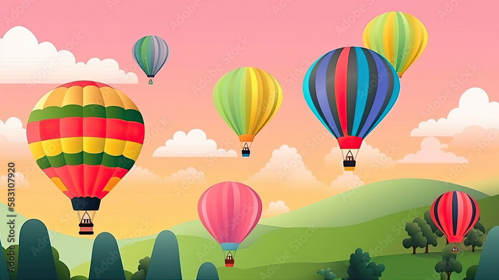 Obraz premium Illustration of hot air balloon festival banner. Generative AI