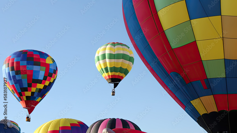 Naklejka premium Illustration of hot air balloon festival banner. Generative AI