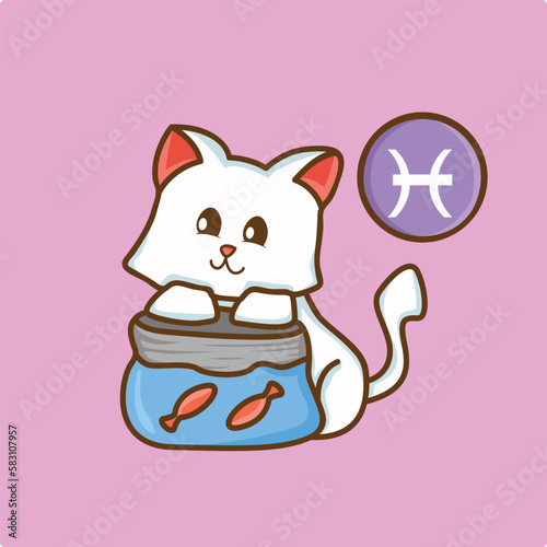 Cat Zodiac Pisces T-Shirt Design