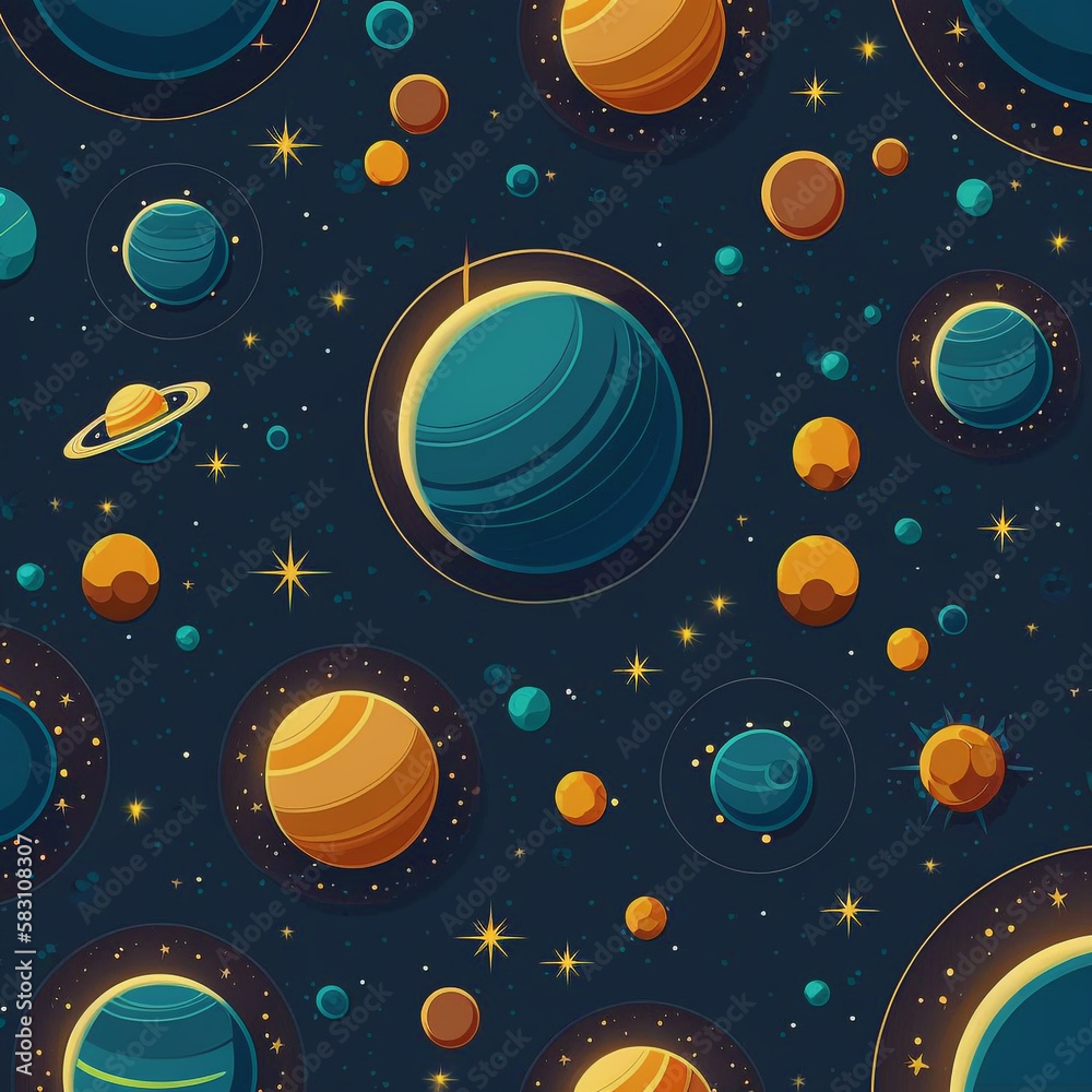 Planet and stars seamless pattern background