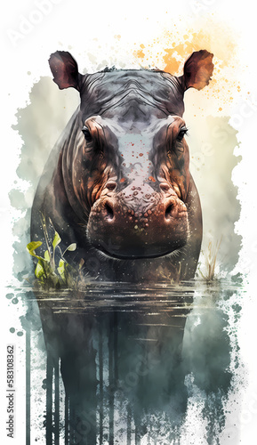 hippopotamus. Generative AI © simpledesign79