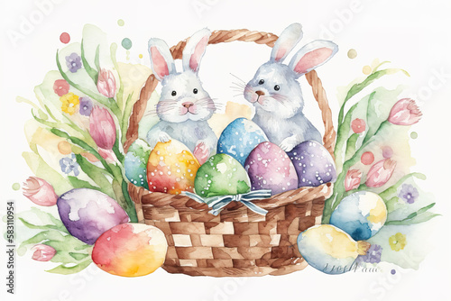 Cute easter bunny  beautiful colorful decorations   generated ai 