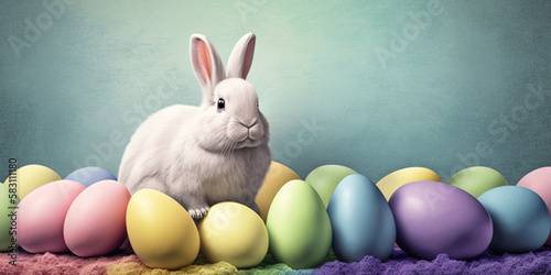 Colorful Pastel Easter Theme with Rabbit and Egg Background – Professional