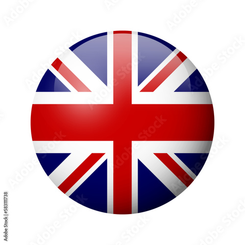 United Kingdom of Great Britain and Northern Ireland flag - glossy circle badge. Vector icon.