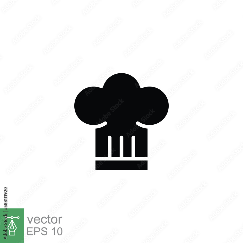 Chef hat icon. Simple solid style. Toque, chef, cook, table, restaurant concept. Black silhouette, glyph symbol. Vector illustration isolated on white background. EPS 10. Chef hat icon. Simple solid style. Toque, chef, cook, table, restaurant concept. Black silhouette, glyph symbol. Vector illustration isolated on white background. EPS 10.