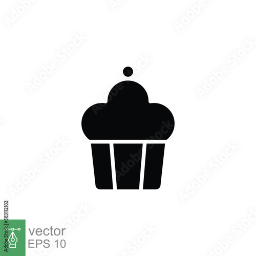 Cupcake icon. Simple solid style. Bakery  cake  dessert  muffin  kitchen  restaurant concept. Black silhouette  glyph symbol. Vector illustration isolated on white background. EPS 10.