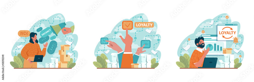 Employee loyalty set. Employee loyalty, motivation and performance