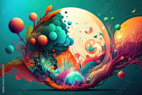 Abstract colourful background with fantasy planet  illustration