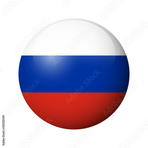 Russia flag - glossy circle badge. Vector icon.