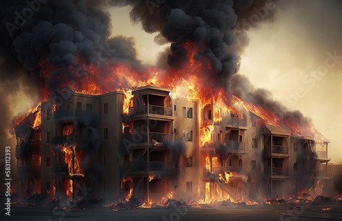 Burning Apartment Complex. Generative AI
