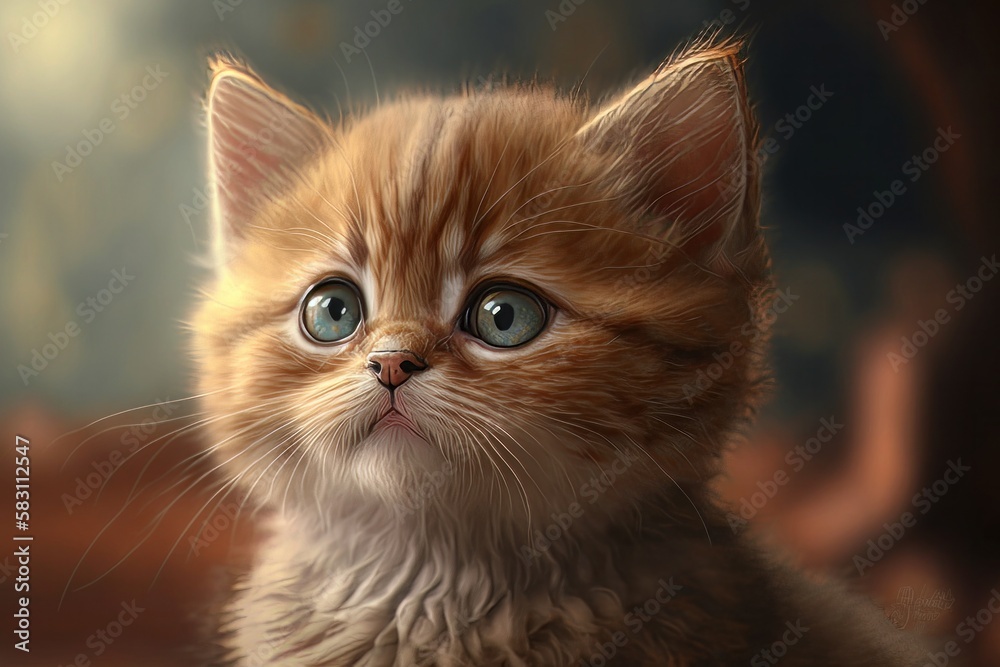 Cute little kitten on a dark background. Close-up.