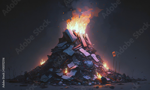 Burning Pile Of Garbage . Generative AI photo