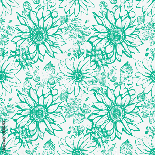 Abstract groovy elements in trendy psychedelic style seamless vector pattern. 70s, 80s, 90s vibes background