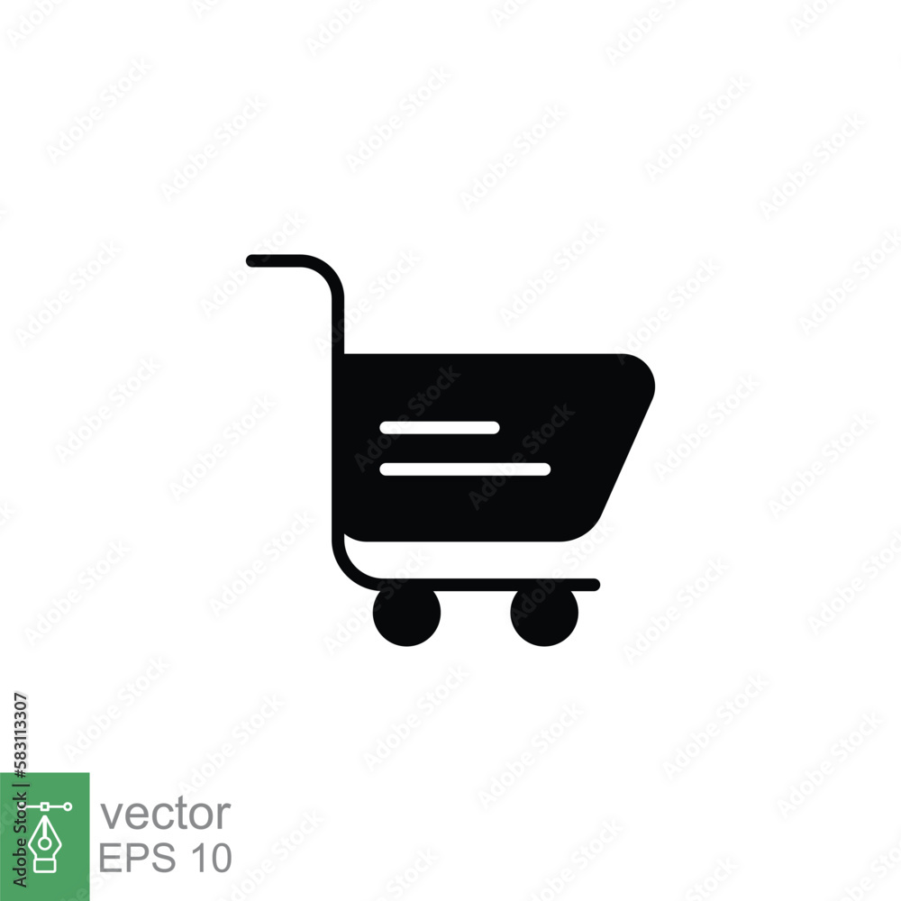 Shopping cart icon. Simple solid style for web template and app. Shop, retail, trolley, basket, bag, store. Black silhouette, glyph symbol. Vector illustration design on white background. EPS 10. Shopping cart icon. Simple solid style for web template and app. Shop, retail, trolley, basket, bag, store. Black silhouette, glyph symbol. Vector illustration design on white background. EPS 10.