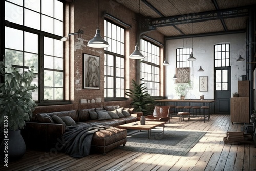 Interior of modern loft living room. Generative Ai © Angus.YW