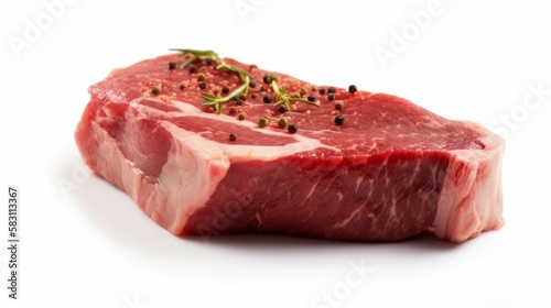 Closeup of raw beef steak isolated on white background. Generative AI