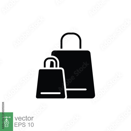 Paper bags icon. Simple solid style. Black silhouette, glyph symbol. Shop, cart, store, online, purchase, buy, retail, vector illustration design on white background. EPS 10.