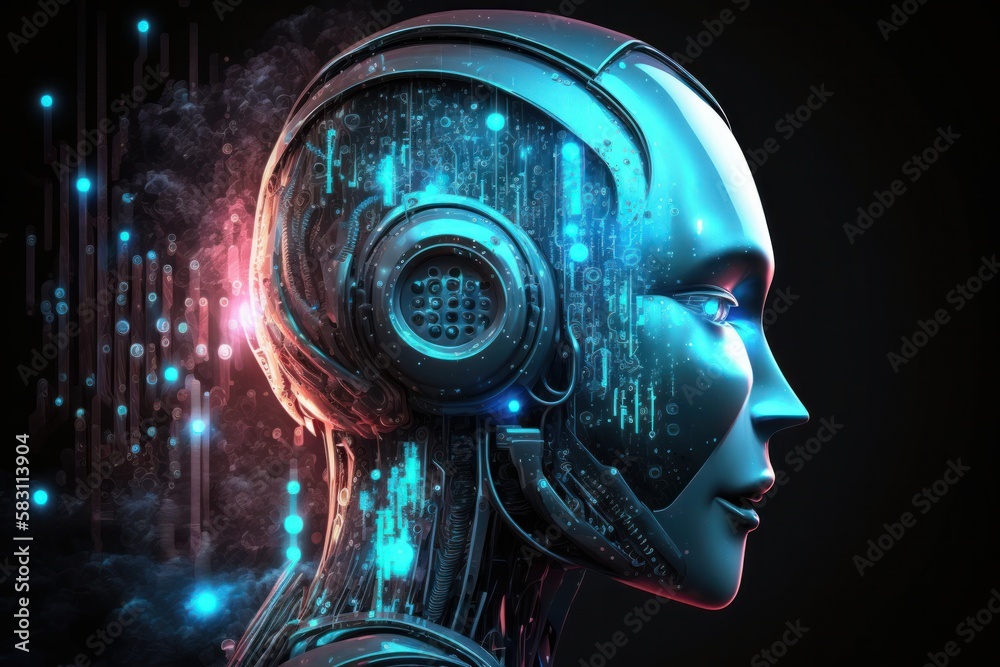 A high technology robot with a blue background, Ai intelligence A high technology robot with a blue background, Ai intelligence